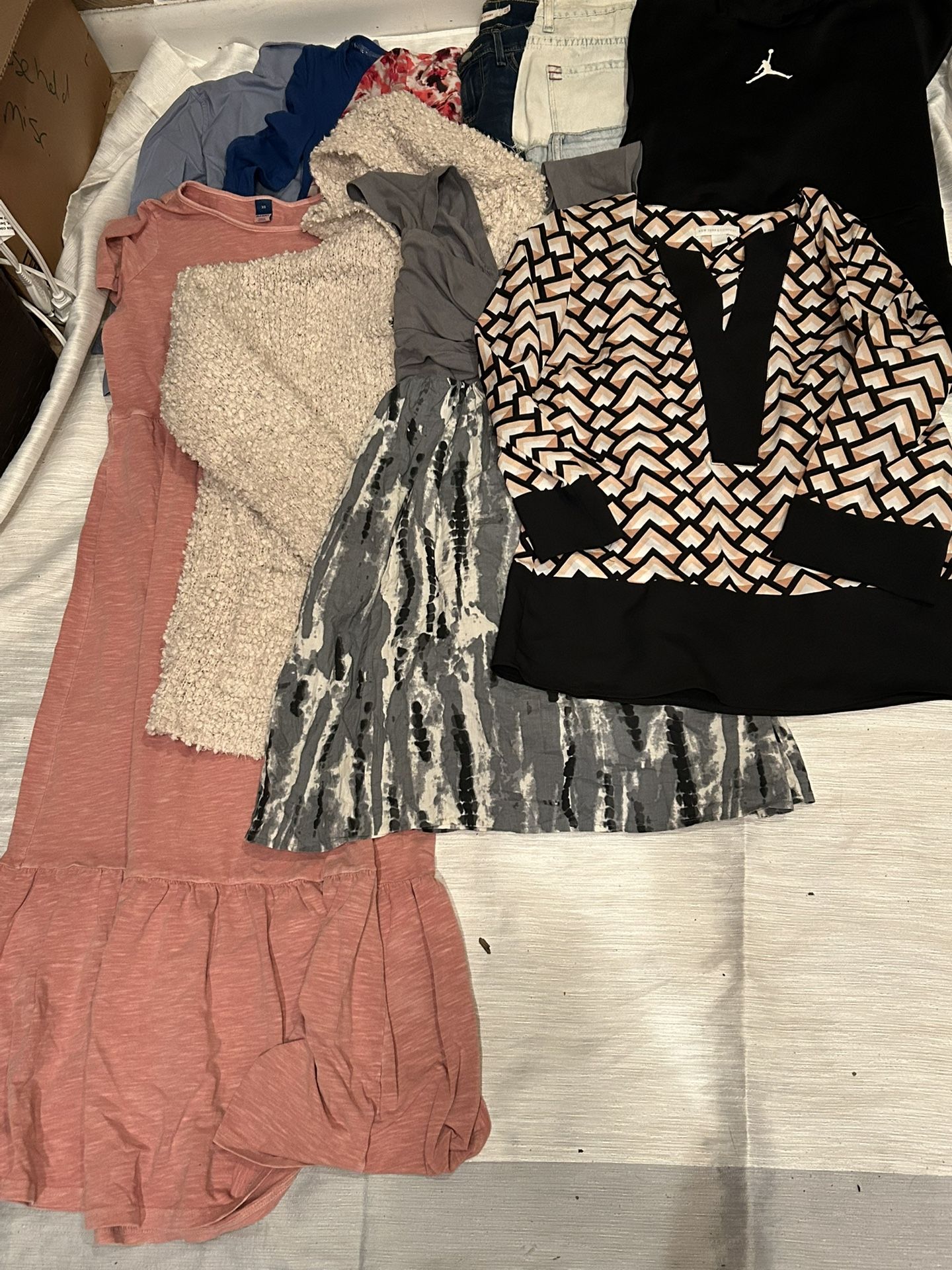 Women’s XS Mixed Clothing 11pc Lot Shorts Jeans Dresses Jacket Blouse Hoodie Calvin Klein XS blouse Talbots size 2 jacket Levi’s size 25 jeans Vict
