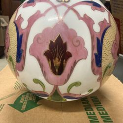 Antique Hand-Painted Glass Ceiling Light Shade - Art Nouveau (c.1(contact info removed))