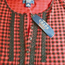 BRAND NEW WITH TAG WOMEN'S CHAPS RED/BLACK PLAID PULLOVER LONG SLEEVE COTTON TOP/SHIRT 