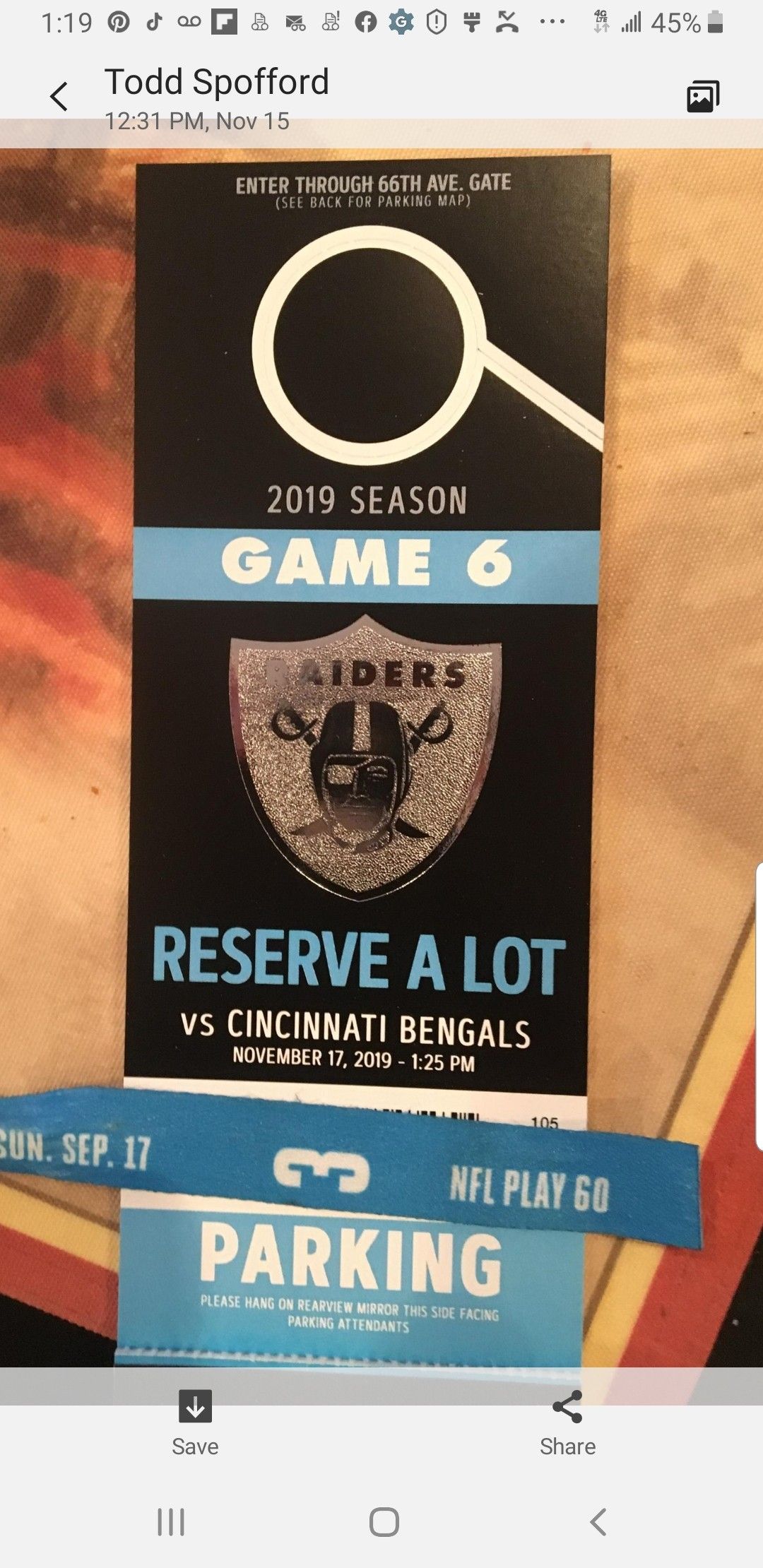 Raiders parking pass $90