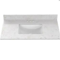 37 in. W x 22 in D Quartz  white Rectangular Single Sink Vanity Top