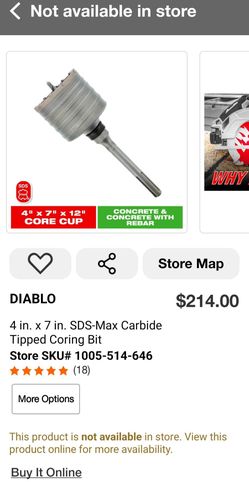 BRAND NEW DIABLO 4" x 7" x 12" Core Cup Concrete & Concrete w/ Rebar SDS-Max Carbide Tipped Coring Bit