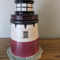 Vintage Sakura David Carter Brown Lighthouse Cookie Jar Beach Decor Nautical