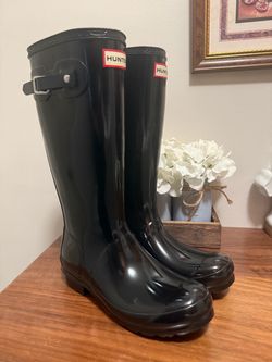 Hunter Kids Black Gloss Tall Rain Boots girls size 6