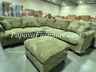 NEW Green Fabric Sectional Sofa and Ottoman Set Ashley Style Discount Furniture Warehouse BIG CLOSEOUT Clearance SALE Black White Beige Dark Grey