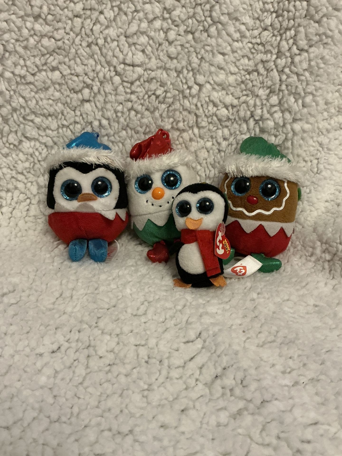 Ty Beanie Boo Christmas Plush Keychains + Plush Ornament Penguin