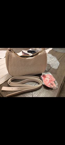 Cream Woven Shoulder Bag with Crossbody Strap