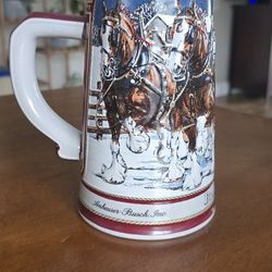 Vintage 1989 Budweiser Holiday Beer Stein Mug Clydesdale Collectors Series