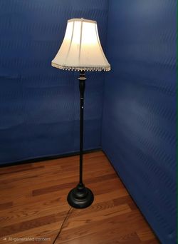 Vintage Traditional Black Metal Floor Lamp with Beaded Fringe Cream Shade