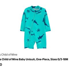 New Carter's Child of Mine Baby Unisuit, One-Piece, Size 0-3months