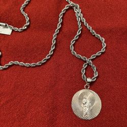 925 Silver San Judas Pendant With Chain 