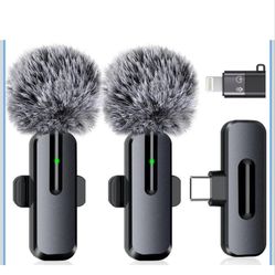 MAYBESTA Wireless Mini Microphone for iPhone, Android Phone - 2 Pack Lavalier Lapel Mic for Audio Video Recording - Clip on Content Creator Microphone