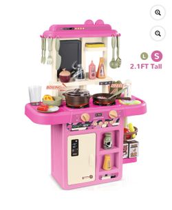 New Wisairt Play Kitchen Set Kids 2.1 FT Tall Play Kitchen Realistic Lights Sounds