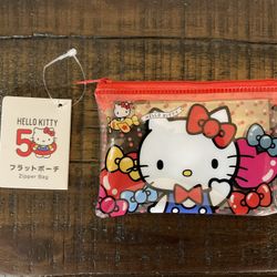 NEW Sanrio Hello Kitty 50th Anniversary Zipper Bag Or Money And Coin Purse / Small Wallet