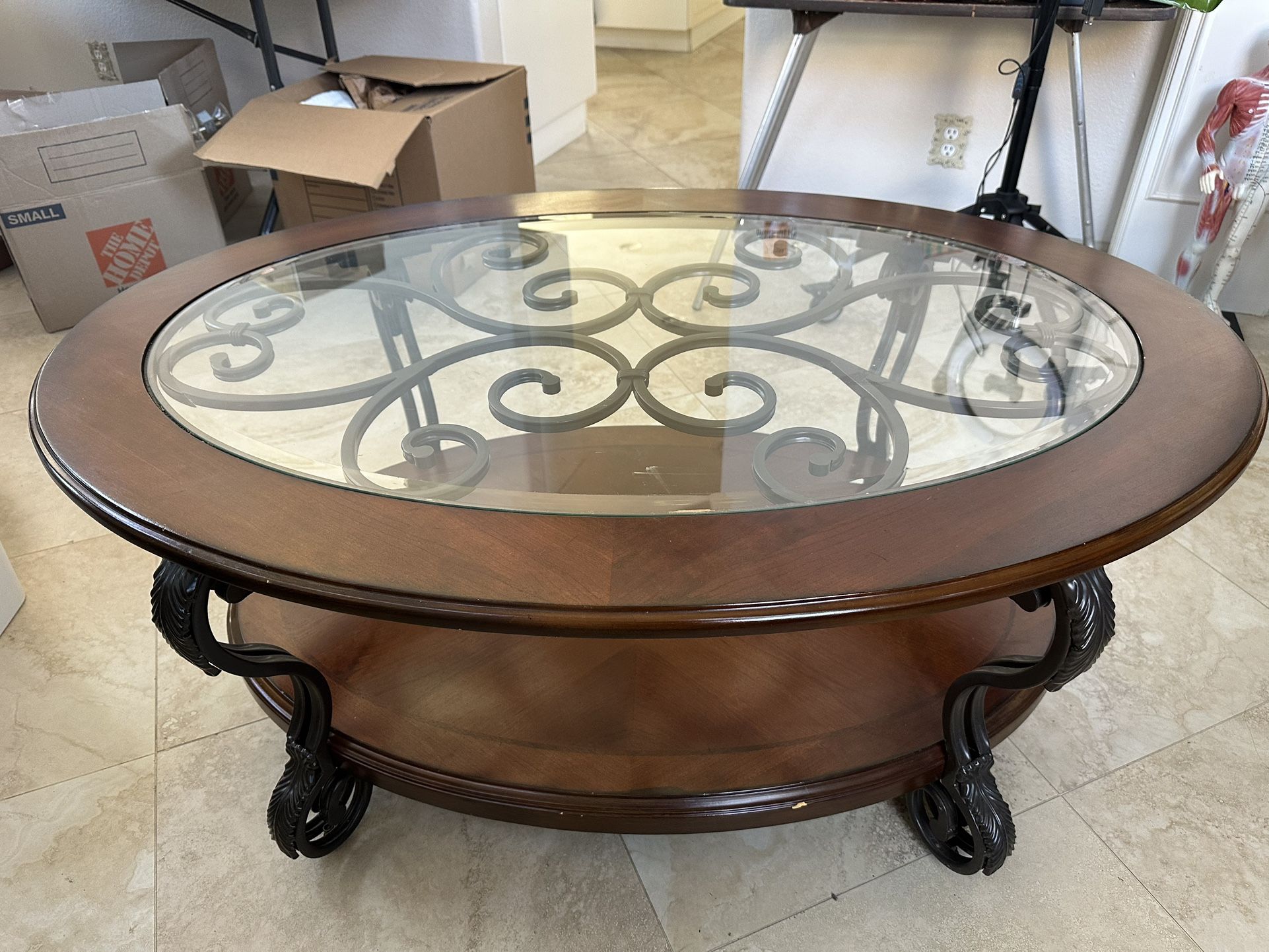 Oval Wood & Glass Coffee Table