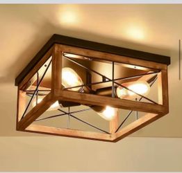 12.6 in. 4-Light Black Wooden LED Flush Mount Ceiling Lights, Farmhouse Close to Ceiling Lighting Fixtures. Jushua Model # ZY-P185436 L-5191