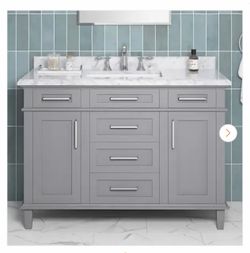 Sonoma 48 in. Single Sink Freestanding Pebble Gray Bath Vanity with Carrara Marble Top (Assembled)