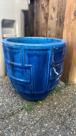 Large Blue Glazed Ceramic Planter Pot