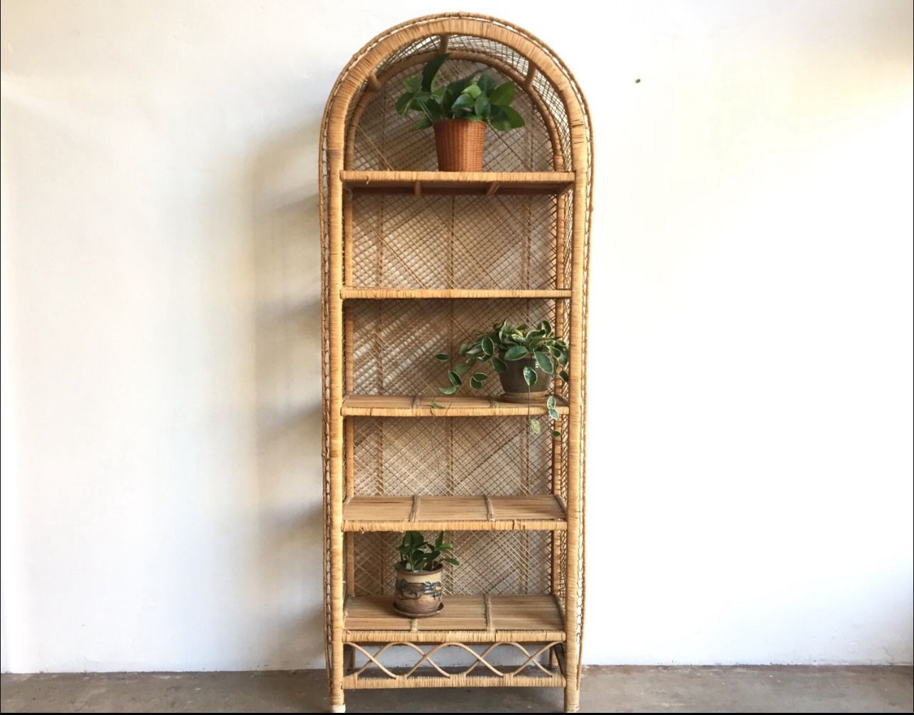 Rattan Shelf Etegere / Wicker Book Shelf