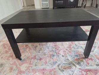 Modern Dark Espresso Coffee Table with Shelf & Wheels