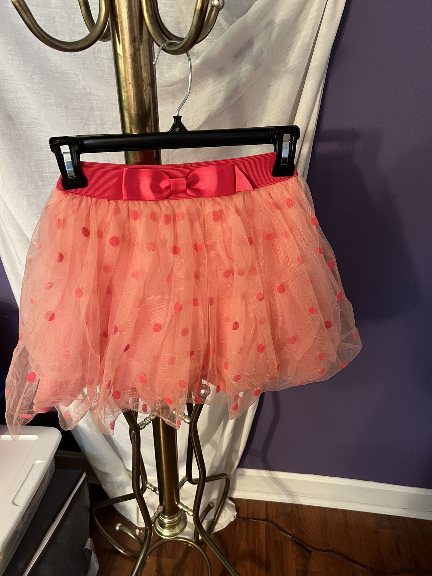 Girls American Girl Size Small Pink And Red Polka Dots Tulle Skirt