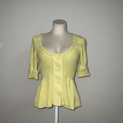 Anthropologie Knitted Knotted Yellow Peplum Knit Sweater Sz S