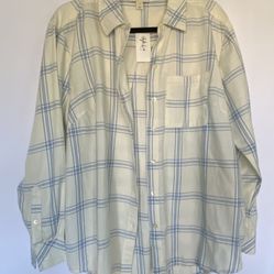 NWT Style & Co Women's Natural Ivory Checked Long Sleeve Button-Up Shirt Size 1X