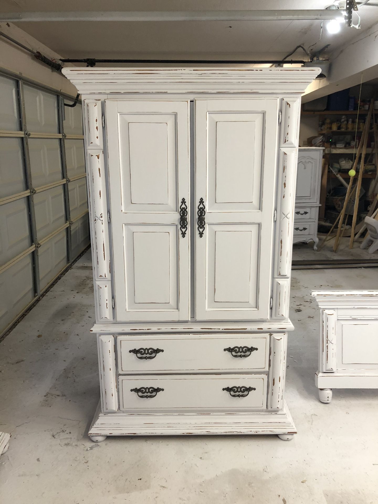 Solid wood farmhouse cottage shabby chic rustic vintage armoire dresser cabinet