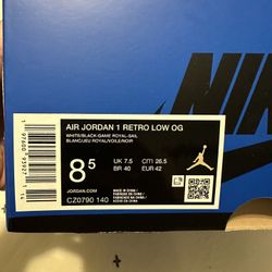 Jordan 1 Royal Blue Low Size 8.5 