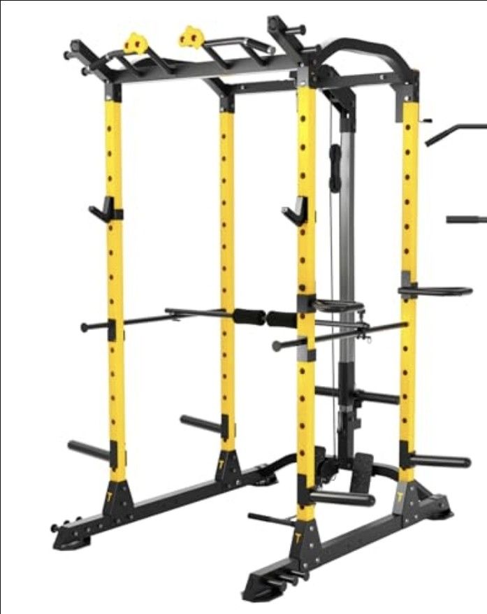 ToughFit Power Cage 1000lbs Squat Rack with Weights and Bar Set Black&Yellow