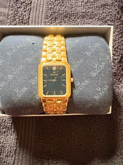 Bulova Gold-Tone Watch with Black Dial