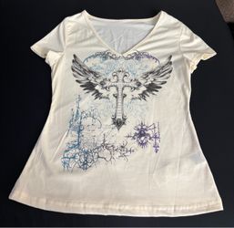 StreetHx Women’s Gothic Floral Rhinestone V-Neck T-Shirt