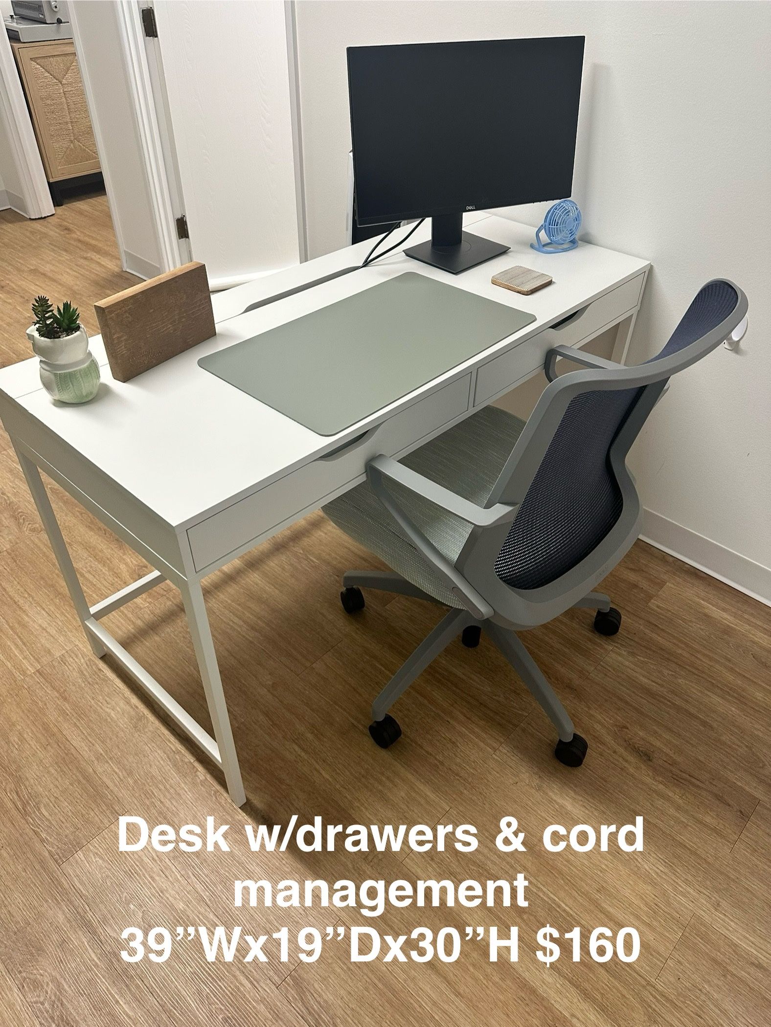 Desk w/Drawers & Cord Management