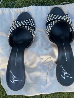 Giuseppe Zanotti Black Suede Embellished Slide Sandals Size EU 41