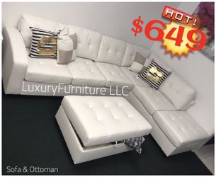 New white bonded leather sofa sectional with storage ottoman