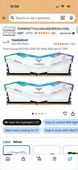 Team Group DDR5 32GB 5600-40 Delta RGB white