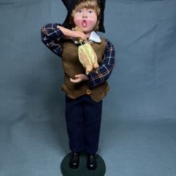 Vintage Holiday Christmas Caroler Boy 9" Figurine Wood Base 9"
