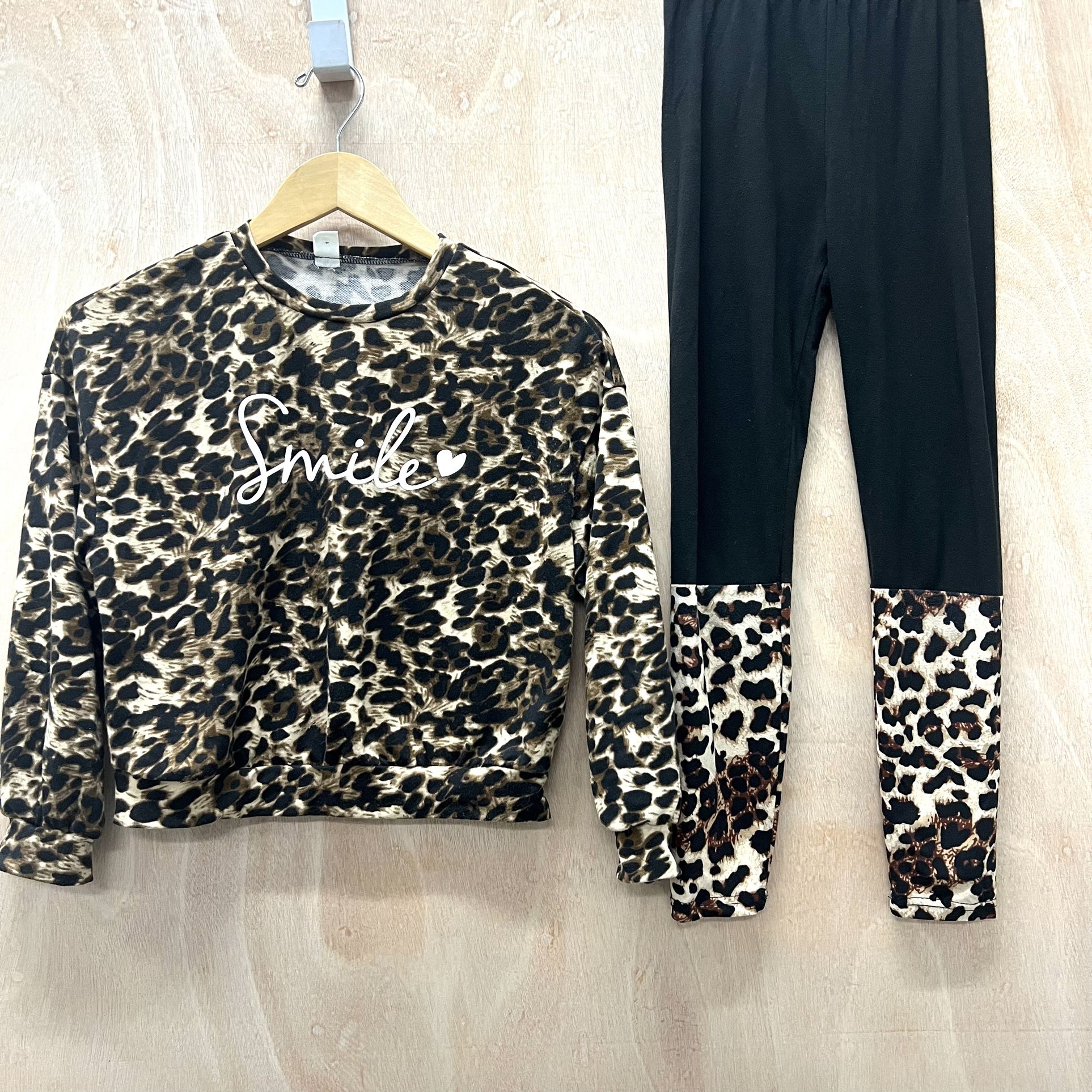 SMILE- Leopard Print Shirt and Leggings Set