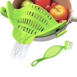 Upgraded Style Clip-On Strain Strainer, Large Size Silicone Food Heat Resistant Strainers Hands-Free Pan Food Strainer for Spaghetti Fruit Vegetable, 