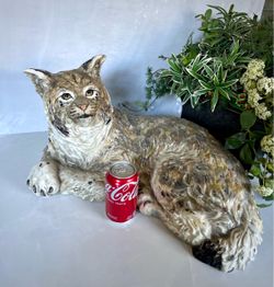 Large Handcrafted & Hand-painted Ceramic Sculpture Bobcat by The Townsends