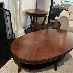 Oval Coffee table and Circle Side Table Solid Wood 
