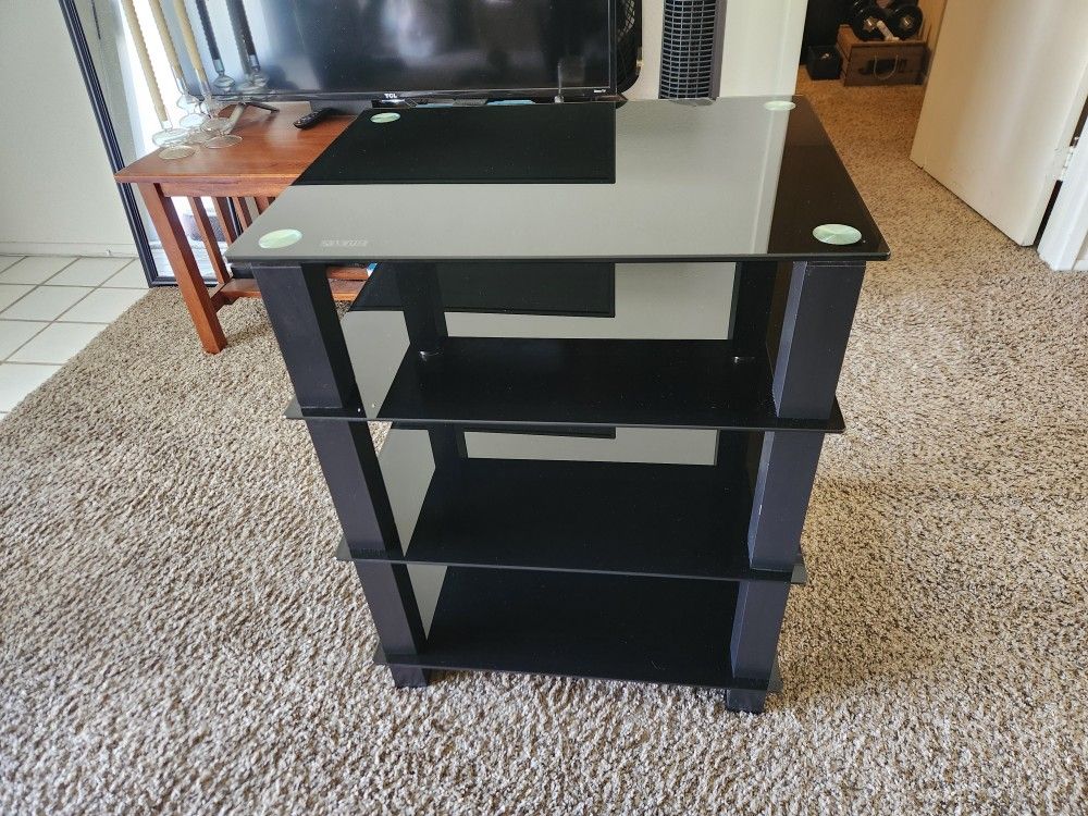 FITUEYES 4-Tier Media Stand Cabinet with Glass Shelfs