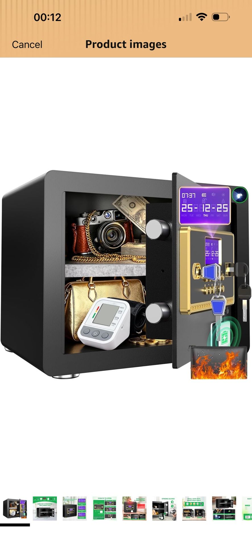 Brand New   Safe Box with Digital Keypad & Alarm System - Electronic Lock Box for Jewelry Cash with Adjustable Shelves - Includes LED Light & Fireproo