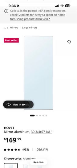 HOVET Mirror, silver, 30 3/4x77 1/8 "