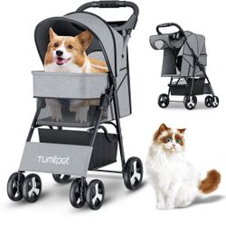 4 Wheels Folding Pet Stroller Cat Dog Cage Stroller Portable Travel Carrier US