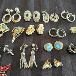 VTG. Costume Statement Jewelry Chip On Earrings Lot Of 14
