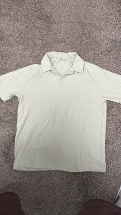 ZARA Textured Polo Shirt Light Green Size L