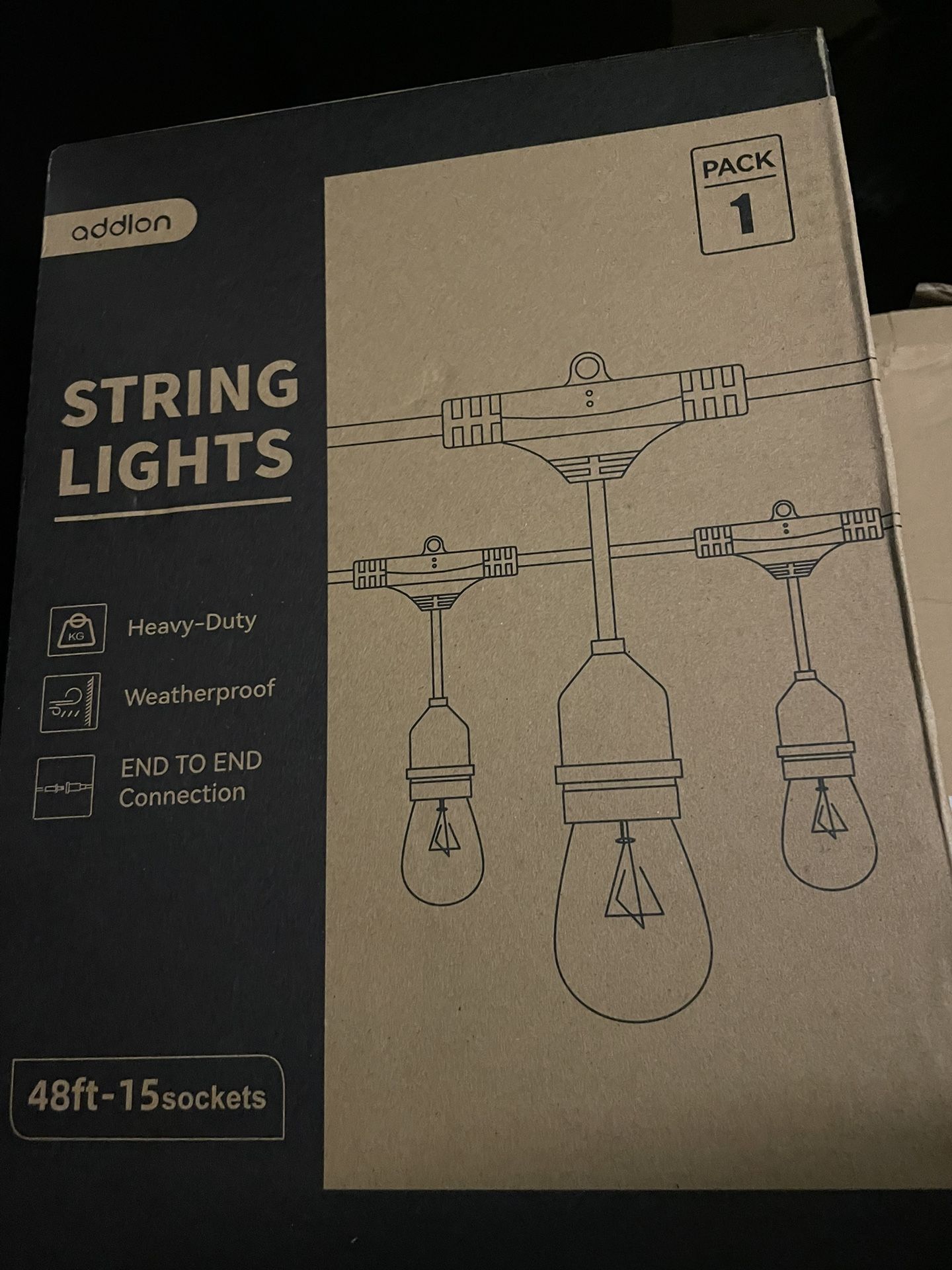 addlon 48 FT Outdoor String Lights Commercial Grade Weatherproof Strand, 18 Edison Vintage Bulbs, 15 Hanging Sockets (3 Spare Bulbs), ETL Listed Heavy