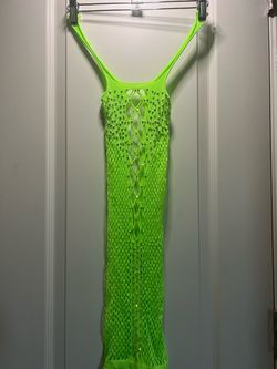 Neon green fishnet mesh dress w/ rhinestones