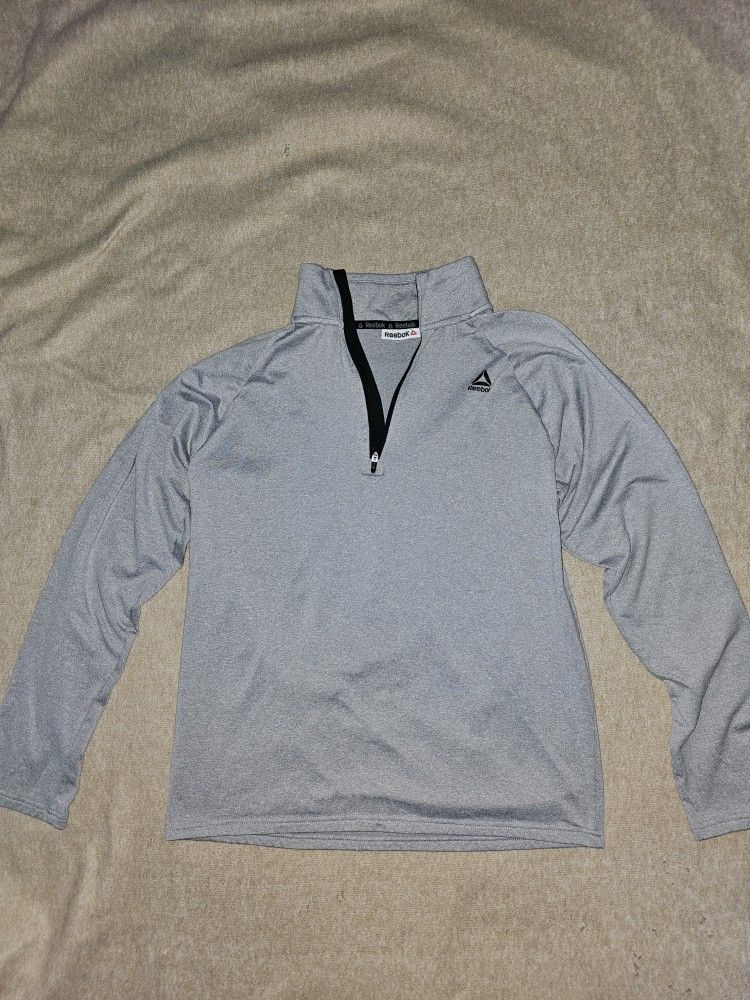 Men's Reebok Long Sleeve 1/4 Zip Pullover Jacket Size M Solid Gray Logo